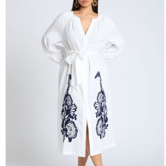 Eloquii size 20 NWT embroidered giraffe printed belted button front midi dress - Picture 2 of 14